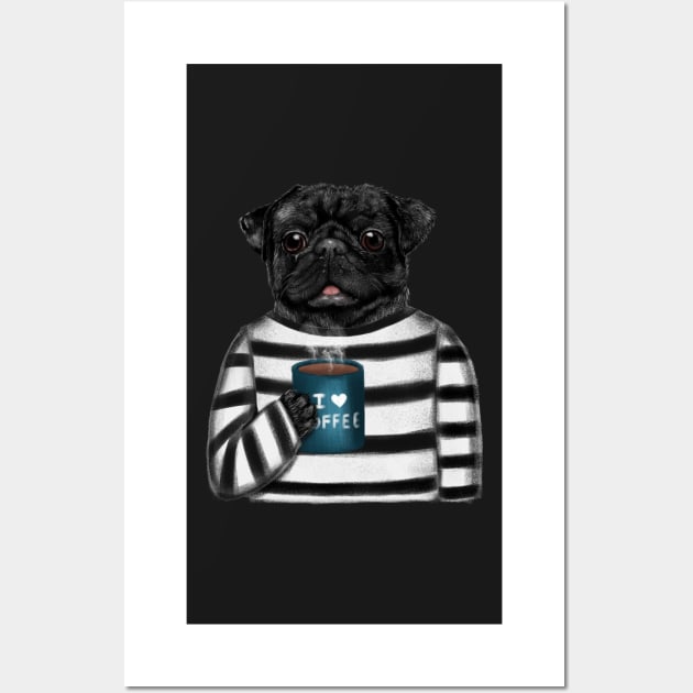 I Need Coffee And My Pug Wall Art by Luna Illustration